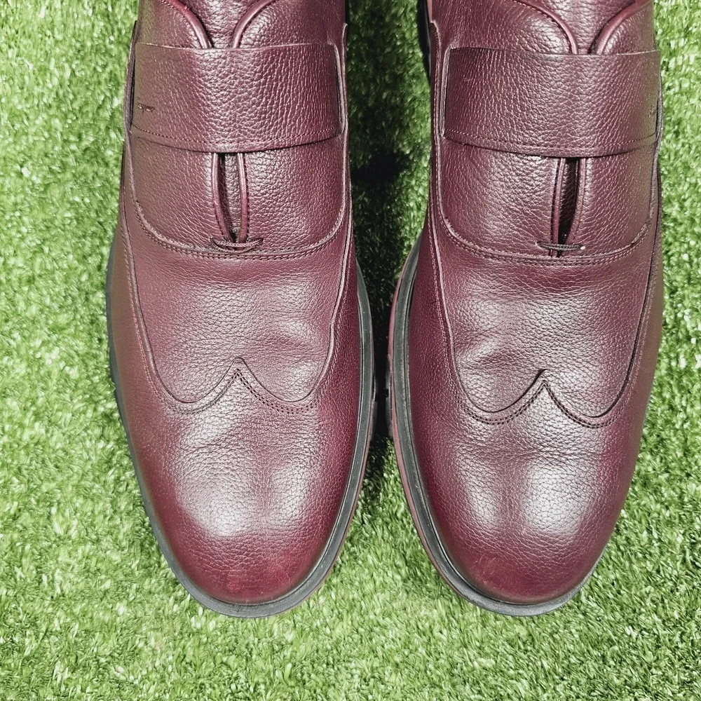 Salvatore Ferragamo Burgundy Leather Wingtip Slip On Dress Shoes Mens Size 12‎ D